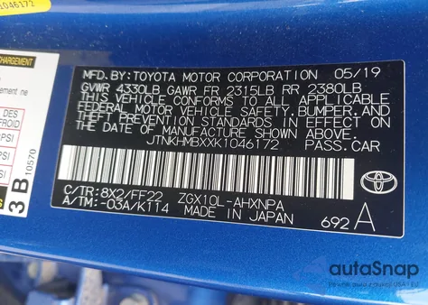 2019 Toyota C-Hr Xle из США, поврежденный, VIN JTNKHMBXXK1046172